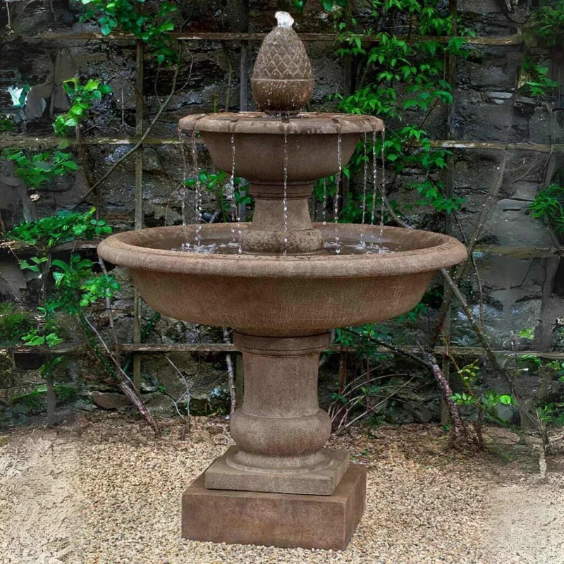 Wiltshire 2-Tier Concrete Fountain with Pinecone Finial - Campania #FT305