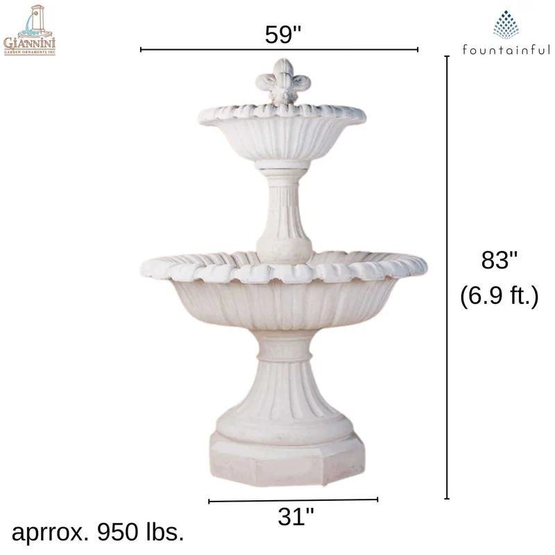 Tuscania 2-Tier Concrete Fountain with Octogon Base - Giannini #1049