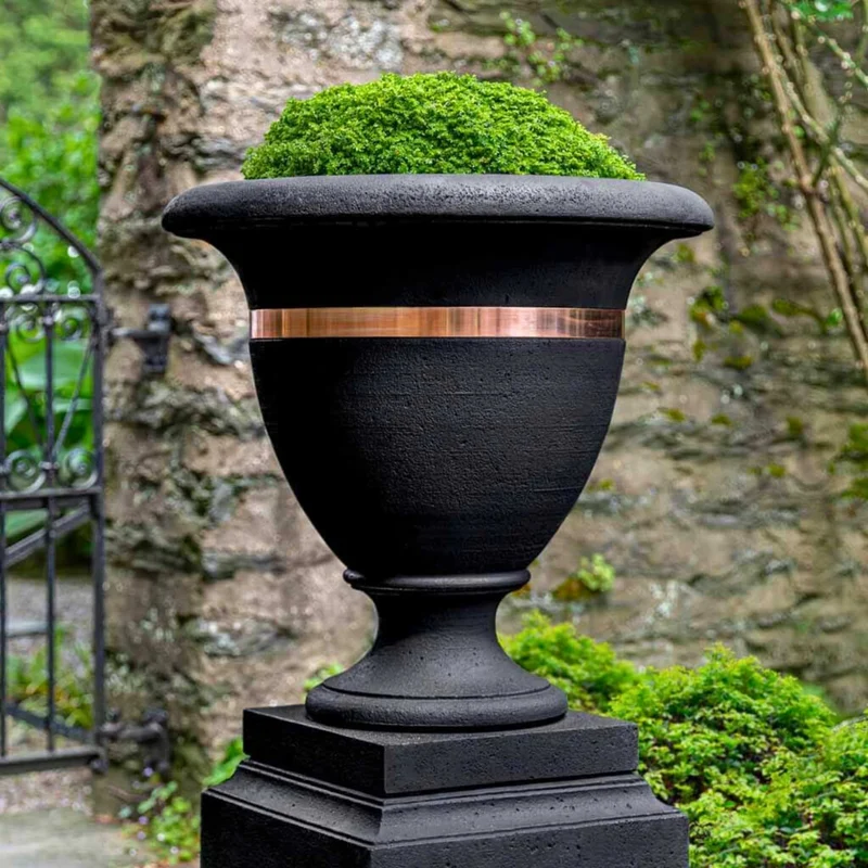Classic Copper Banded Large Concrete Urn Planter - Campania #P838