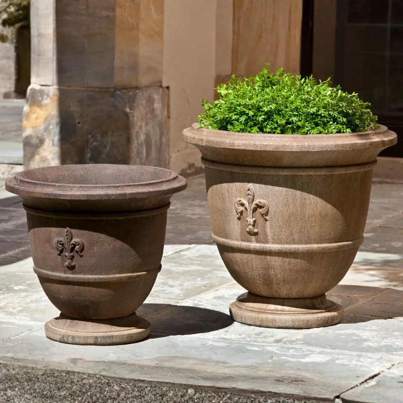 Fleur de Lis Concrete Urn Planters - Campania