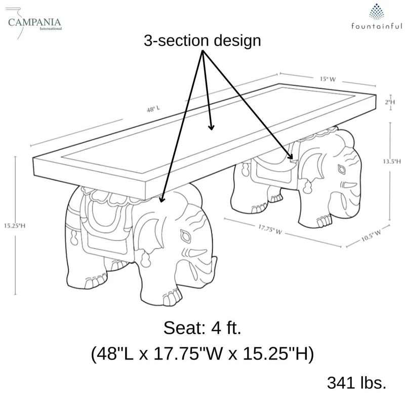 Elephant Concrete Garden Bench - Campania #BE141
