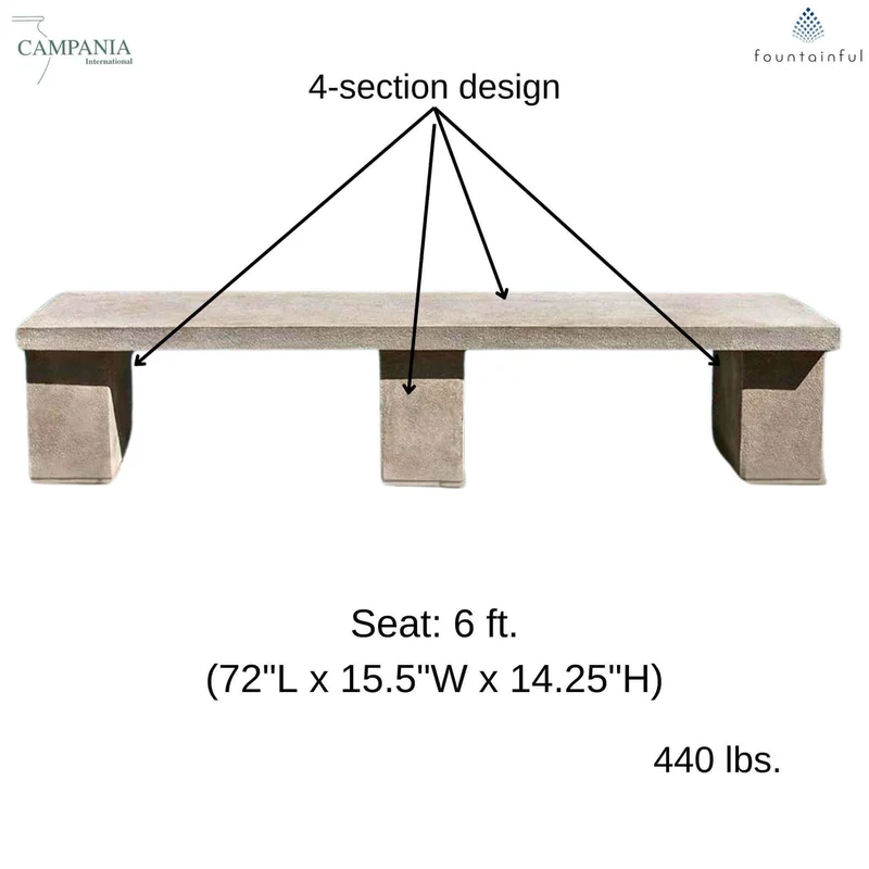 Biscayne Concrete Garden Bench - Campania #BE132