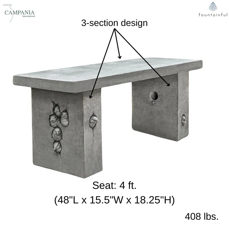 Birdhouse Concrete Garden Bench - Campania #BE144