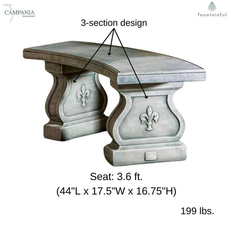 Fleur De Lys Curved Concrete Garden Bench - Campania #BE120