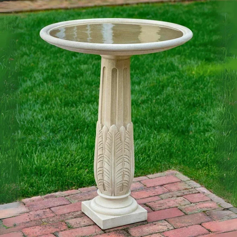 Garnier Bird Feather Concrete Bird Bath - Campania #B196