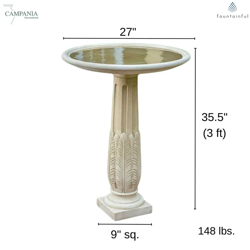 Garnier Bird Feather Concrete Bird Bath - Campania #B196