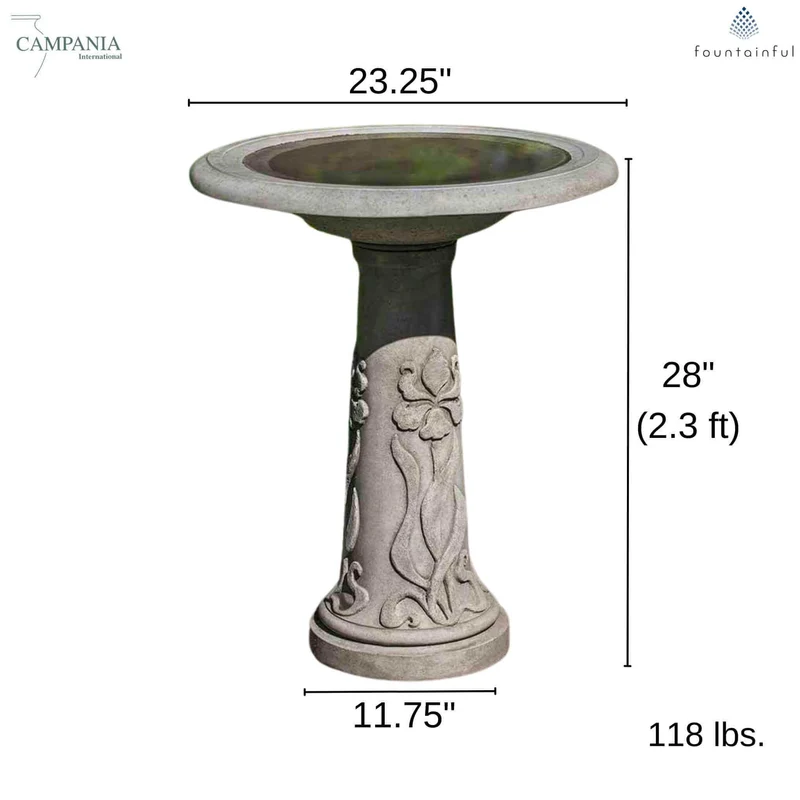 Iris Garden Concrete Bird Bath - Campania #B171