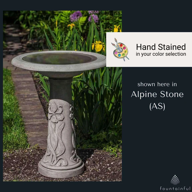 Iris Garden Concrete Bird Bath - Campania #B171