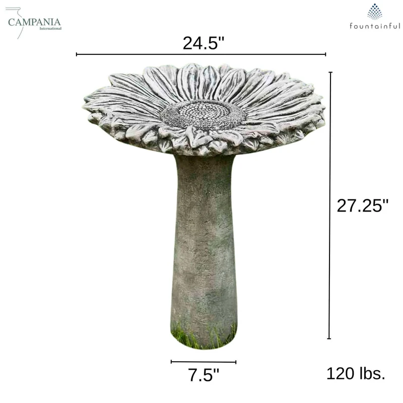 Sunflower Concrete Bird Bath - Campania #B154