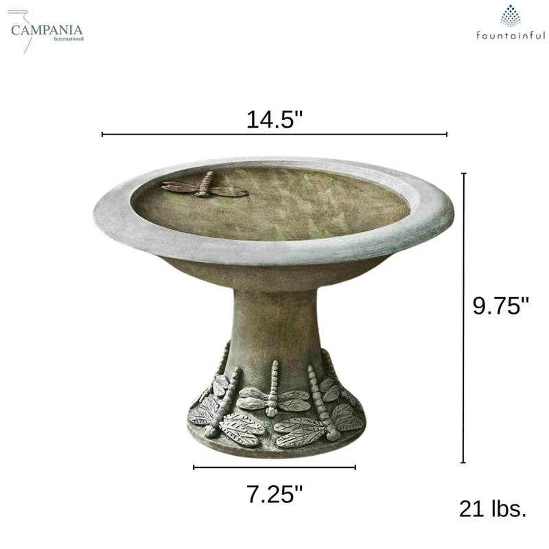 Dragonfly Small Concrete Bird Bath - Campania #B149