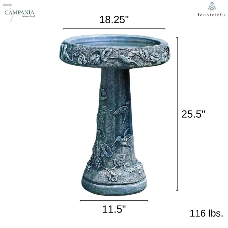 Hummingbird Concrete Bird Bath - Campania #B034
