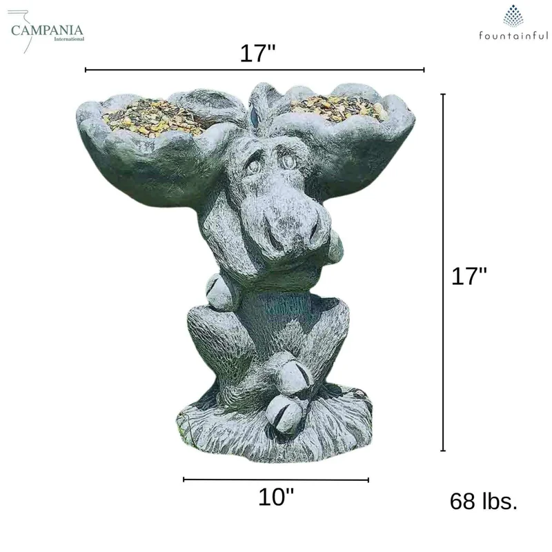 Moose Concrete Bird Bath and Feeder - Campania #B047