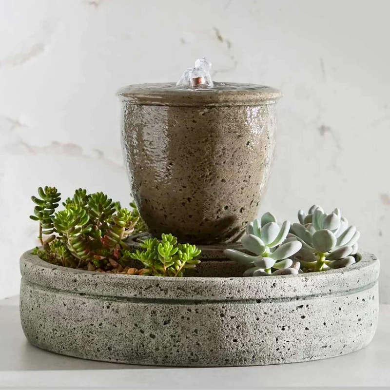 Textured Spa M-Series Fountain with Planter - Campania #FT178