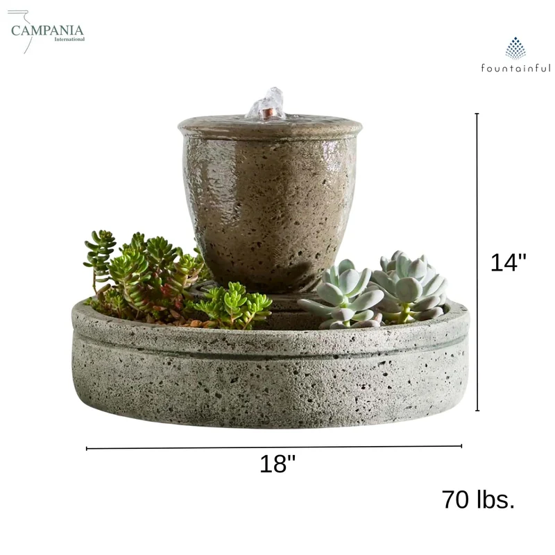 Textured Spa M-Series Fountain with Planter - Campania #FT178