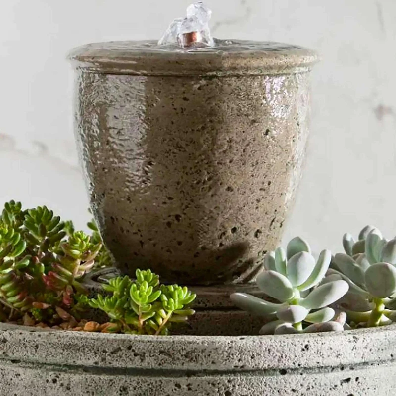 Textured Spa M-Series Fountain with Planter - Campania #FT178