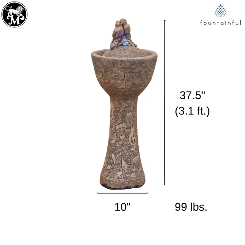Springtime Birds Concrete Fountainette w/Lights - Massarellis #3912