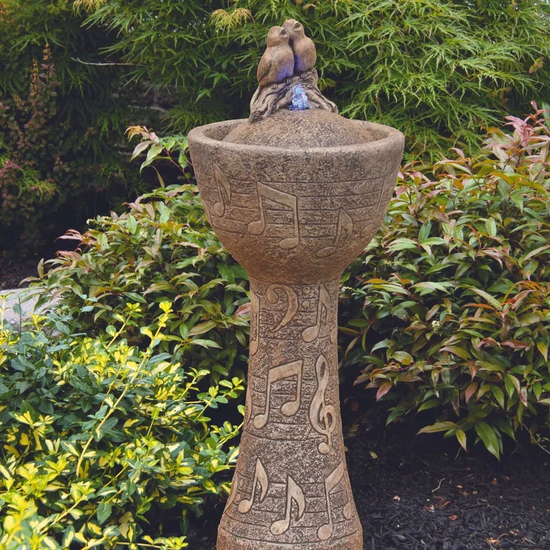 Springtime Birds Concrete Fountainette w/Lights - Massarellis #3912