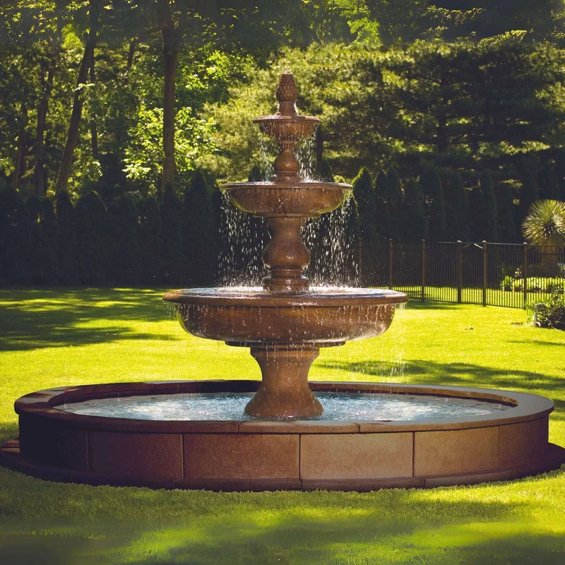 The Monticello 3-Tier Concrete Fountain w/ Pool - Massarellis #3703
