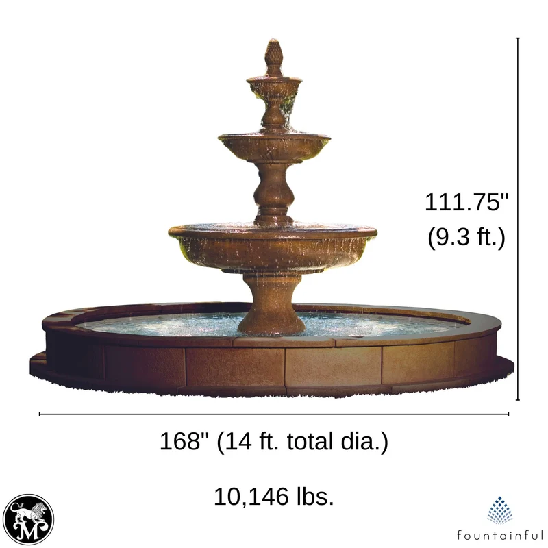 The Monticello 3-Tier Concrete Fountain w/ Pool - Massarellis #3703