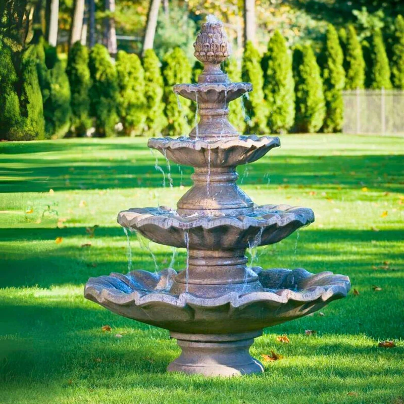 Large 4-Tier Concrete Fountain w/ Pine Cone Finial - Massarellis #3305