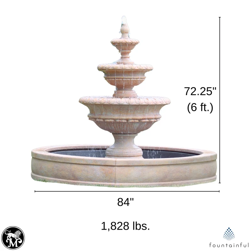 Chanticleer 3-Tier Concrete Fountain w/Pool - Massarellis #3722