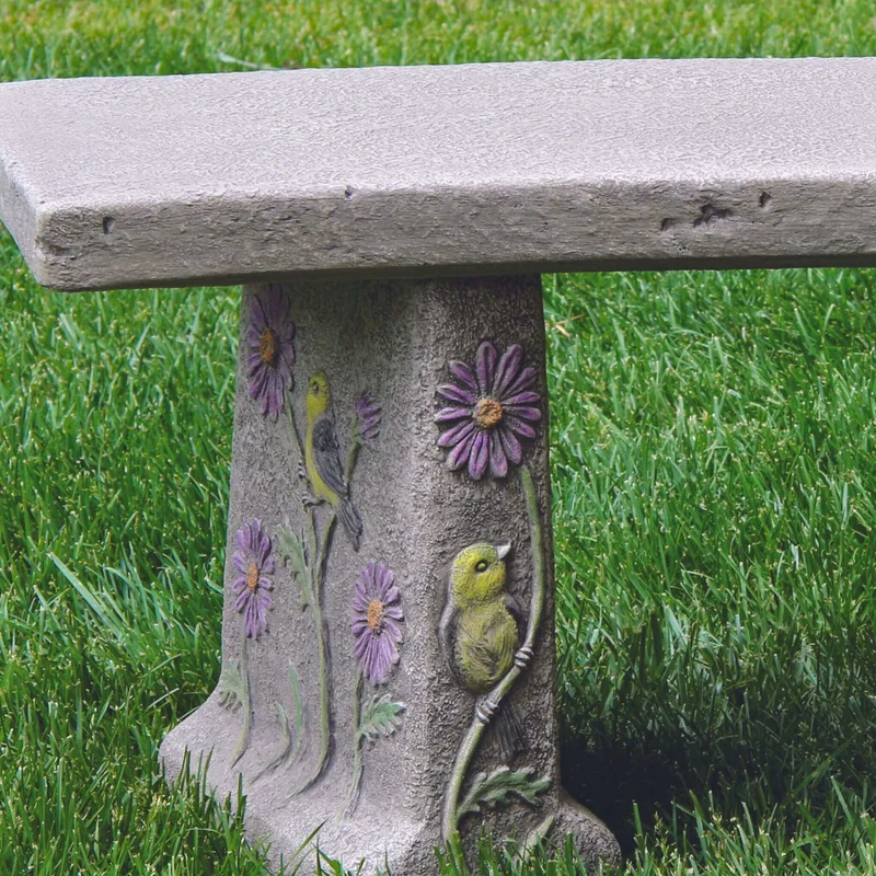 Songbird & Flowers Concrete Garden Bench - Massarellis #4167