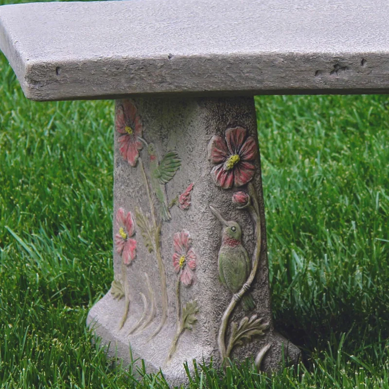 Hummingbird & Flowers Concrete Garden Bench - Massarellis #4165
