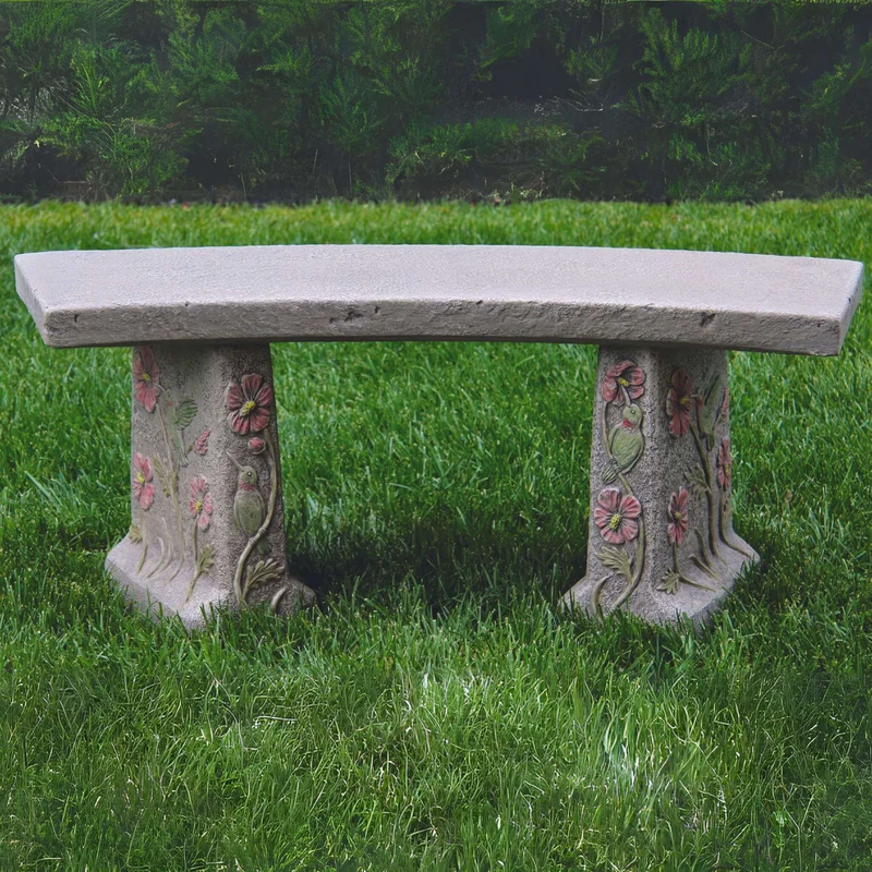 Hummingbird & Flowers Concrete Garden Bench - Massarellis #4165