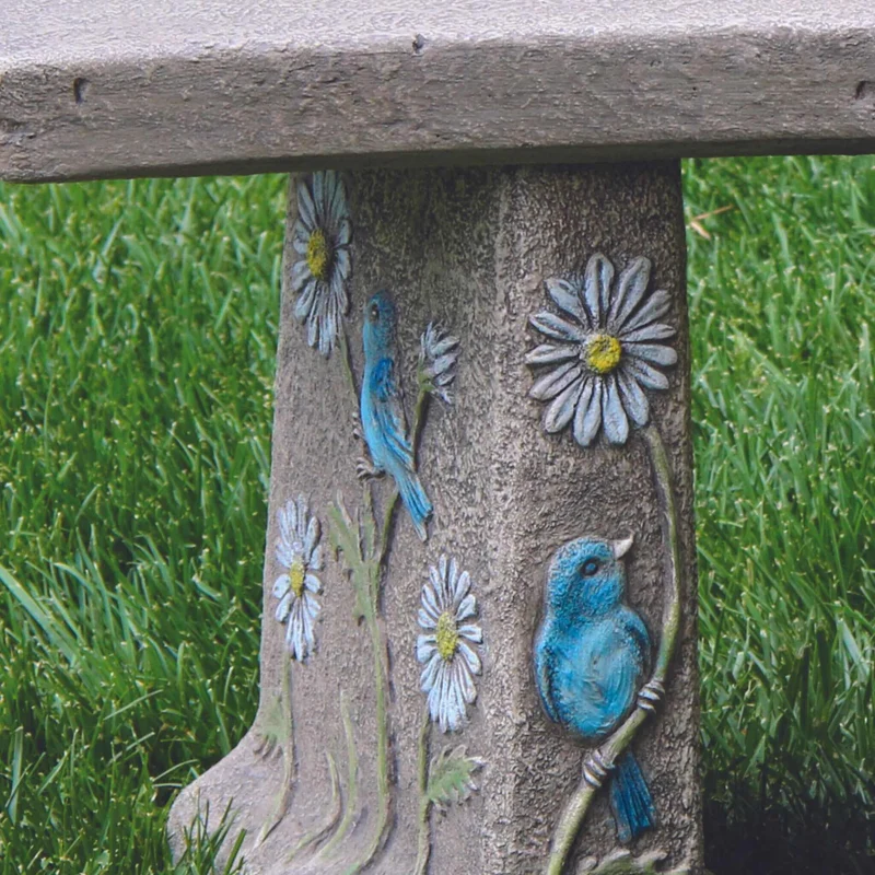 Bluebird & Flowers Concrete Garden Bench - Massarellis #4148