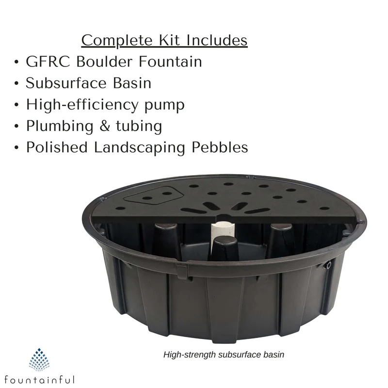 Triple "Basalt" GFRC 3-Boulder Fountain - Complete Kit - Blue Thumb