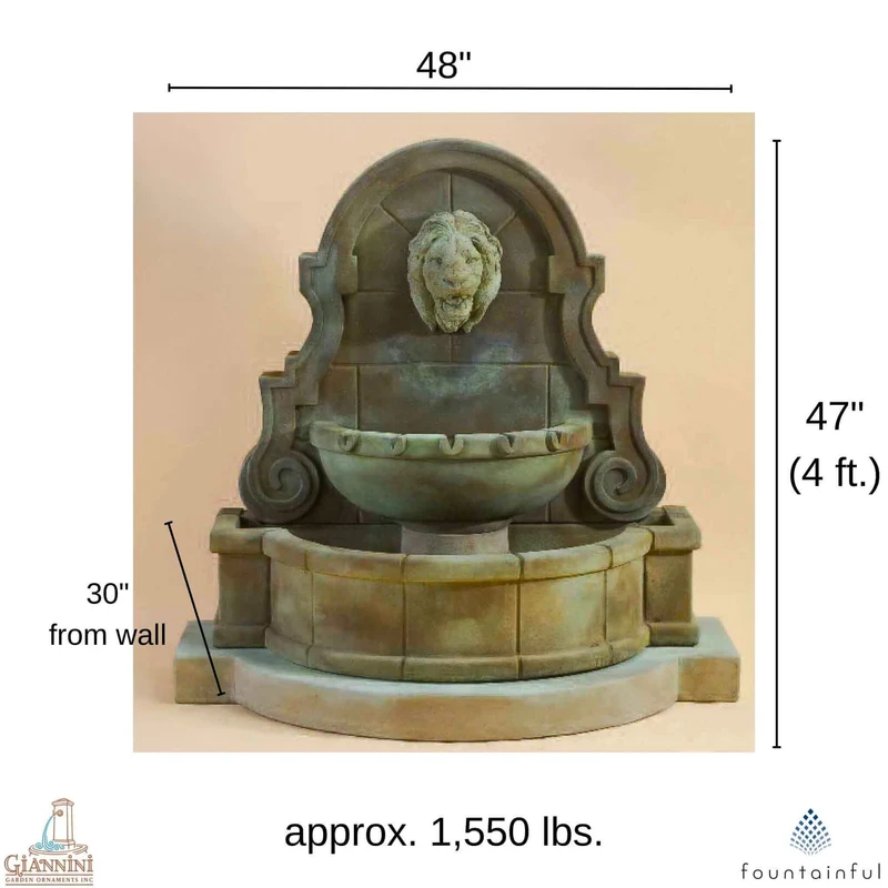Liguria Lion Head Concrete Wall Fountain - Giannini #1545