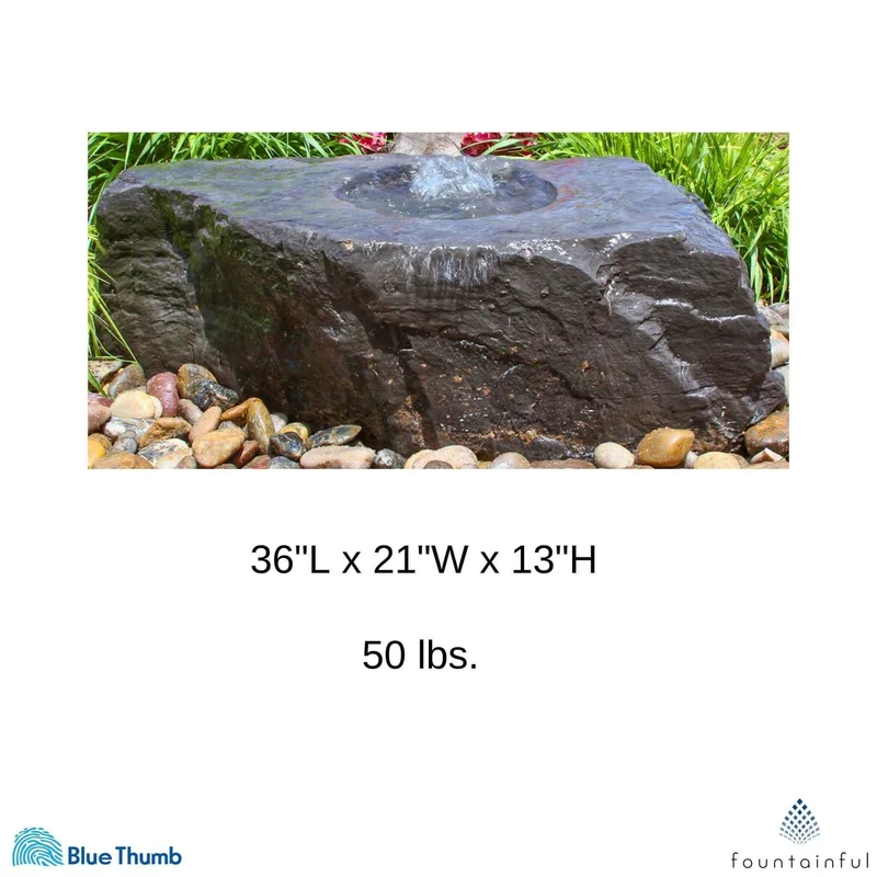 Medium Bird Bath GFRC Boulder Fountain - Complete Kit - Blue Thumb