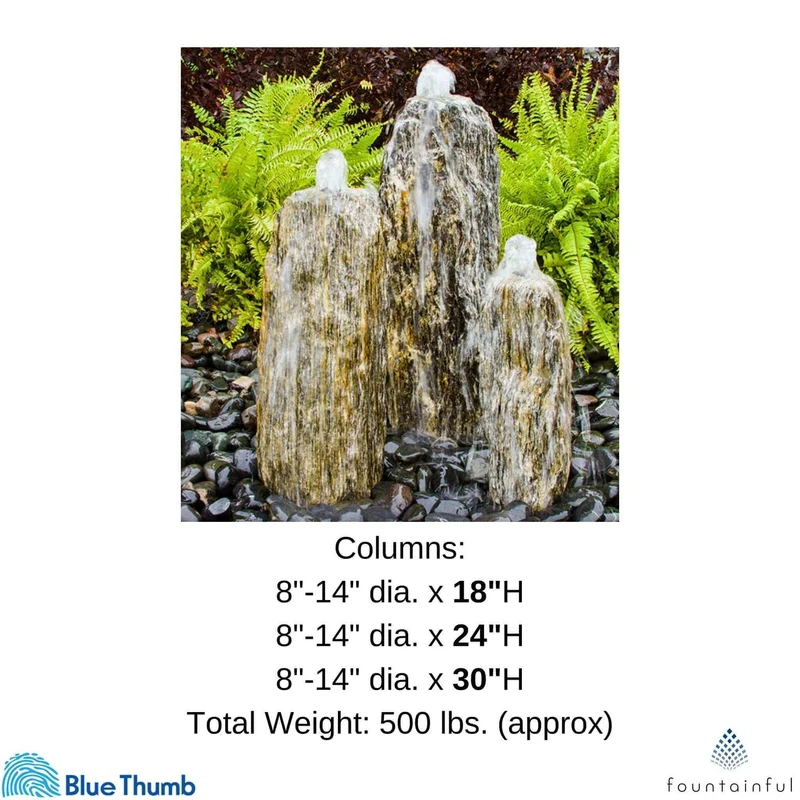 Chiseled "Beachcomber" 3-Column Stone Fountain - Complete Kit - Blue Thumb