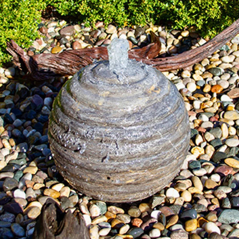 Smooth Ribbed Limestone Sphere Fountain - Complete Kit - Blue Thumb