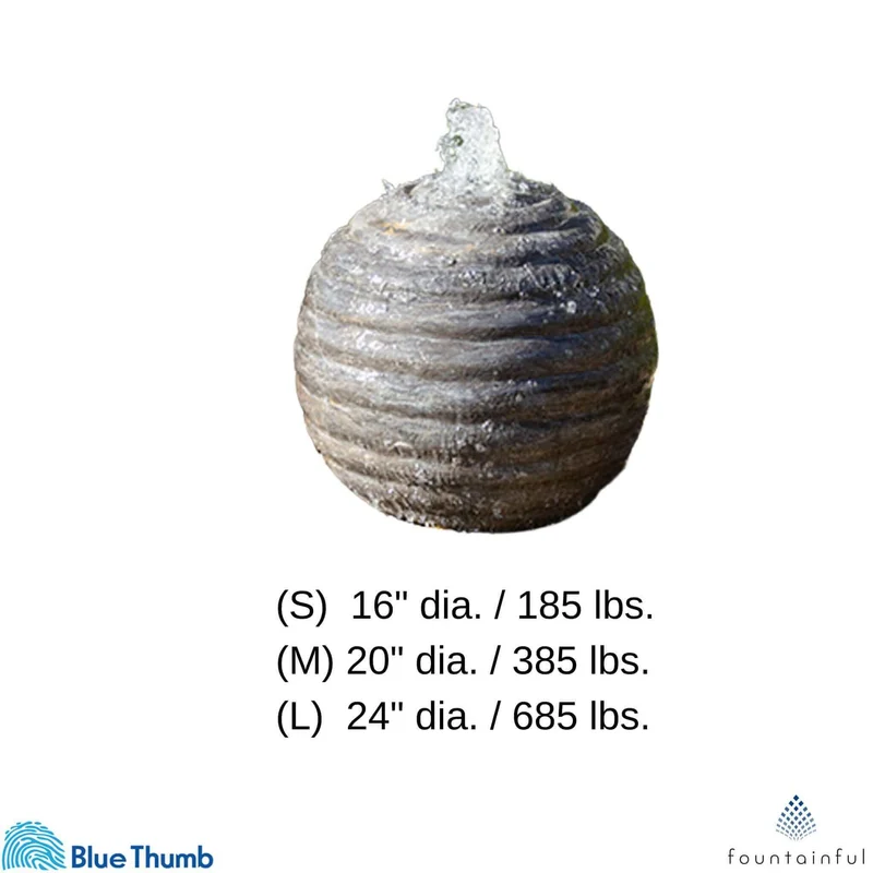 Smooth Ribbed Limestone Sphere Fountain - Complete Kit - Blue Thumb
