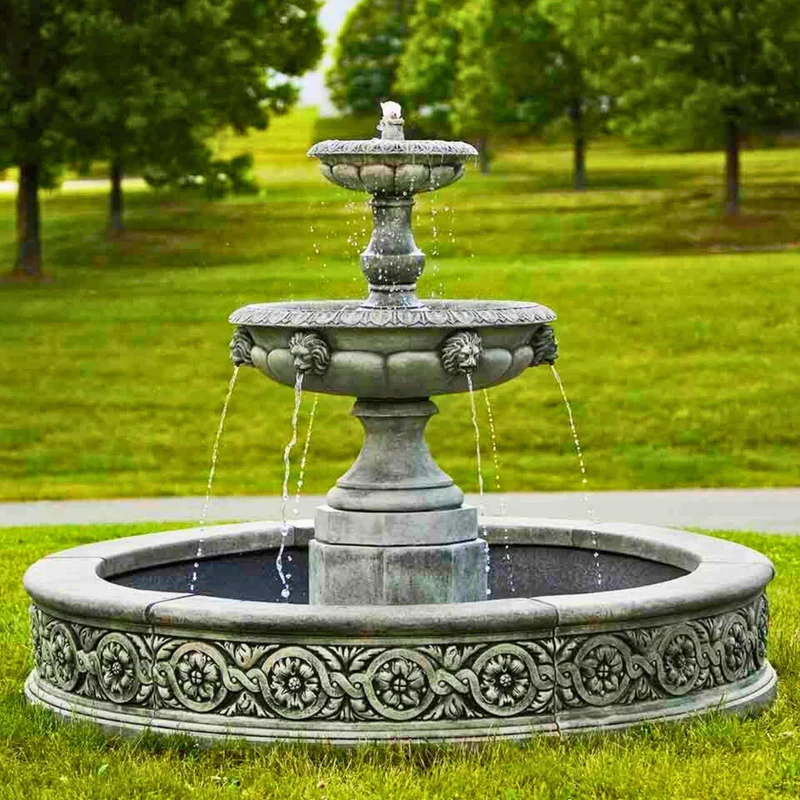 Parisienne 2-Tier Lion Head Concrete Fountain - Campania #FT184