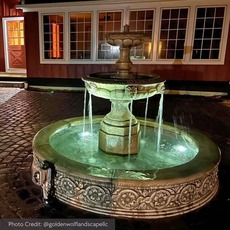 Parisienne 2-Tier Lion Head Concrete Fountain - Campania #FT184