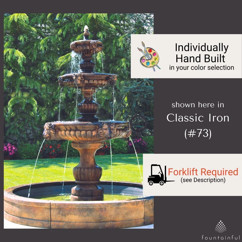 Grandessa Lion Head 3-Tier Concrete Fountain with Pool - Massarellis #3777