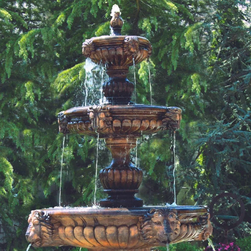 Grandessa Lion Head 3-Tier Concrete Fountain with Pool - Massarellis #3777