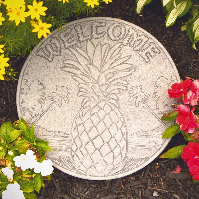 Welcome Pineapple Concrete Round Stepping Stone - Massarelli #1994