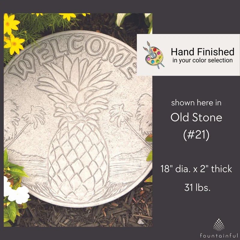 Welcome Pineapple Concrete Round Stepping Stone - Massarelli #1994