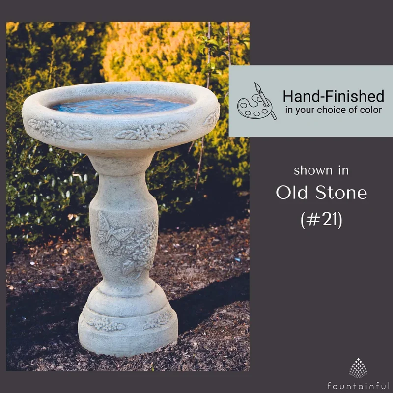 Lilac & Butterfly Concrete Bird Bath - Massarellis #9020