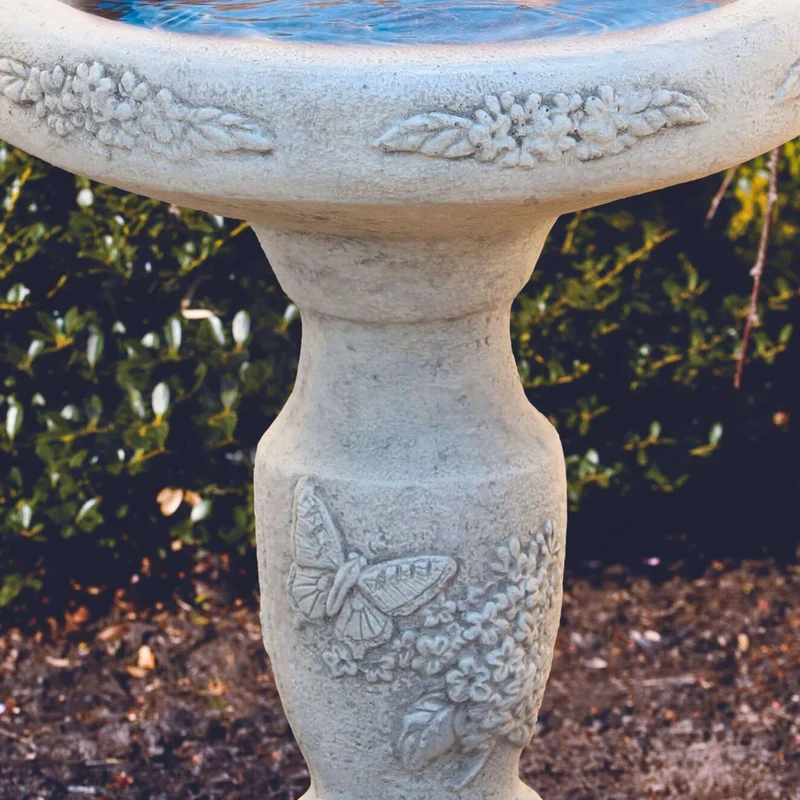 Lilac & Butterfly Concrete Bird Bath - Massarellis #9020