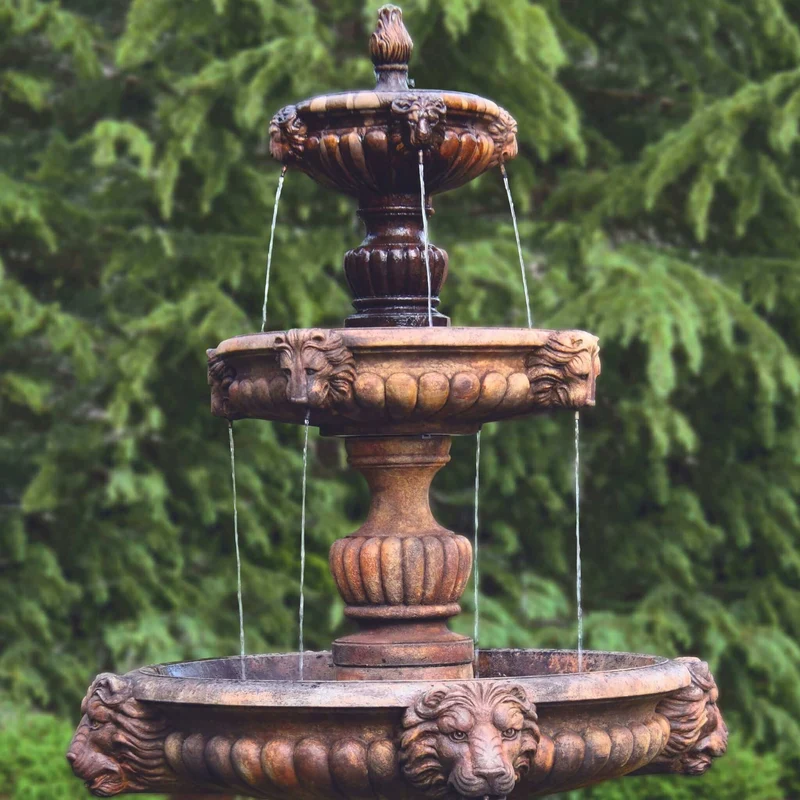 Grandessa Lion Head 3-Tier Concrete Fountain - Massarellis #3788