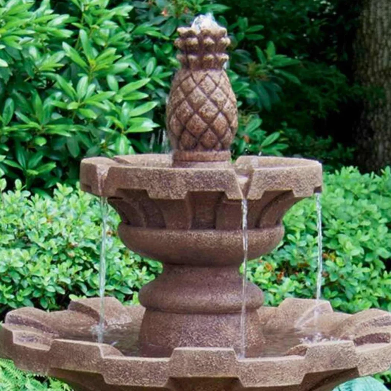 Fluted 2-Tier Concrete Fountain with Pineapple Finial - Massarellis #3850