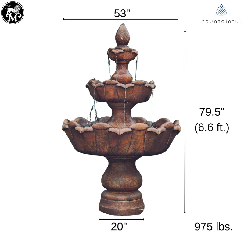 Petal Leaf 3-Tier Concrete Fountain - Massarellis #3710