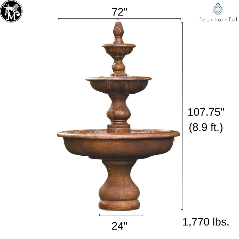 The Monticello 3-Tier Concrete Fountain - Massarellis #3689