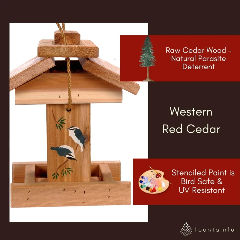 Stenciled Hanging Bird Feeder - Cedar Wood | Winter Woodworks