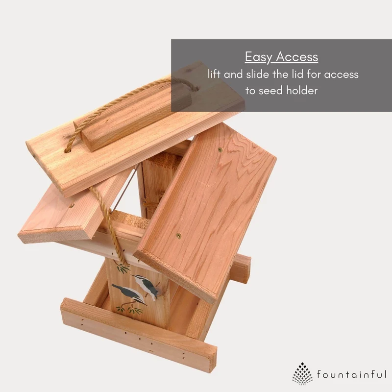 Stenciled Hanging Bird Feeder - Cedar Wood | Winter Woodworks