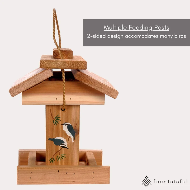 Stenciled Hanging Bird Feeder - Cedar Wood | Winter Woodworks